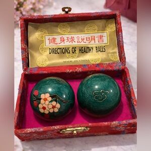 Vintage Chinese Baoding Balls Hand Painted Set with Display Box